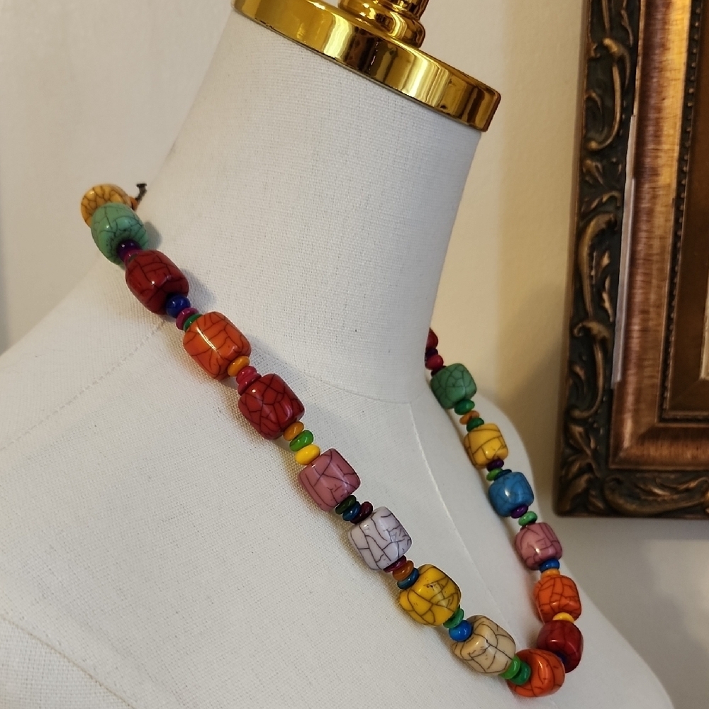 Colorful Multi-Bead Statement Necklace - Multicolor - Picture 3 of 6